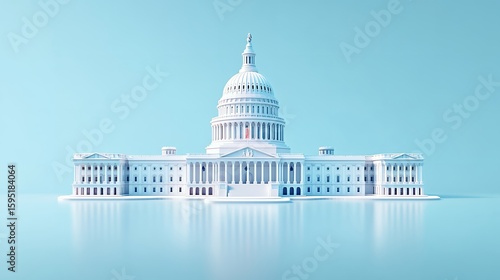 Wallpaper Mural Low Poly 3D Render of US Capitol Building in Light Blue Torontodigital.ca