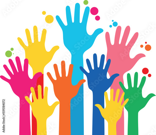 Hands Raised In The Air With Colorful Paint Splashes