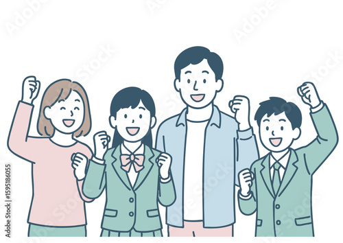 受験や学校行事を応援する家族のイラスト-