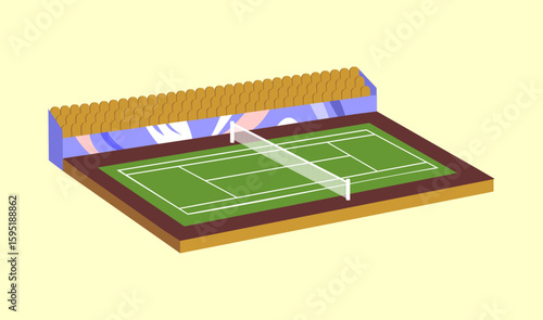 Tennis court with spectator tribune