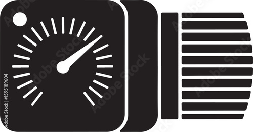 Black silhouette of a thermostat dial with a temperature gauge and ribbed control knob silhouette