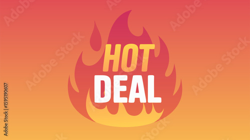 Vector SVG Illustration of Fire Flame with Hot Deal Text in Modern Flat Style for Promotional Design