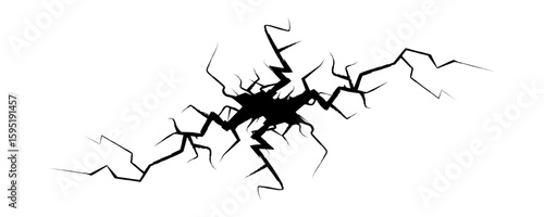 Wall crack icon. Hole in floor, broken glass symbol top view, break effect design