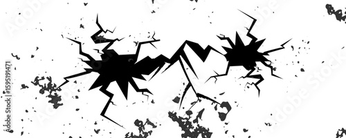 Wall crack icon. Hole in floor, broken glass symbol top view, break effect design