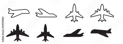 Plane vector icon, airplane silhouette. Airport simple symbol, black plane logo, airline
