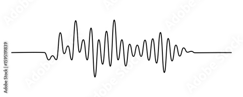 Continuous thin line sound wave icon. One line art audio symbol, single outline soundwave