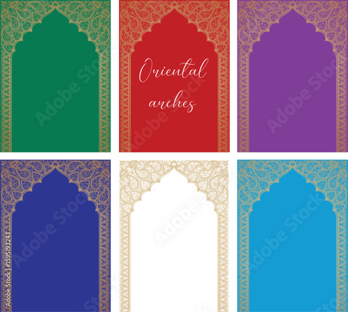Indian mandala frames. Arabian templates for invitations, cards. Hindi arch ornament	