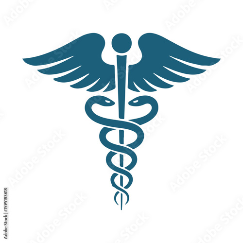 Caduceus medical symbol with winged snakes vector illustration on a white background, an iconic emblem of health and pharmacy