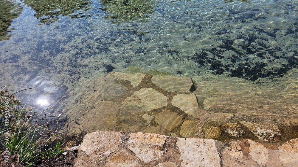 Sunlight Reflected on Shallow River with Stone Edge Sunlight Reflected on Shallow River with Stone Edge