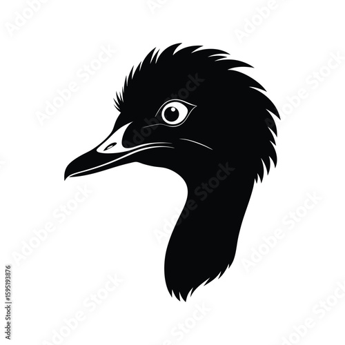 Silhouette vector of an emu head with long neck features for exotic flightless bird art Vector illustration