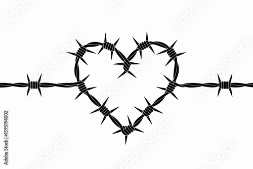 Barbed Wire Heart Shape Graphic Design Element for Love Pain Concept.