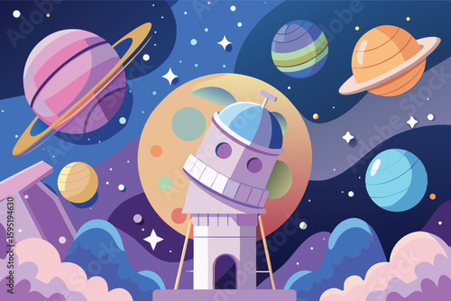 Cosmic observatory with planets and stars