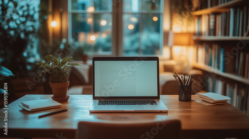 Wallpaper Mural a cozy study desk setup with notebooks, pens, and a laptop Torontodigital.ca