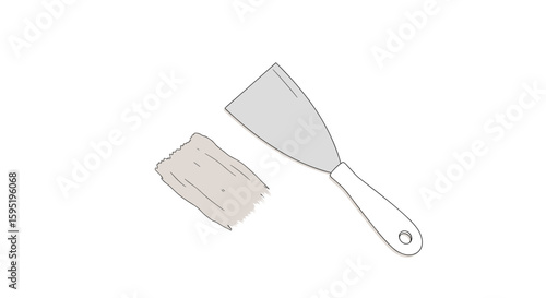  Putty knife with plaster minimal color illustration
