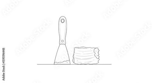 Putty knife and sandpaper minimal line art illustration
