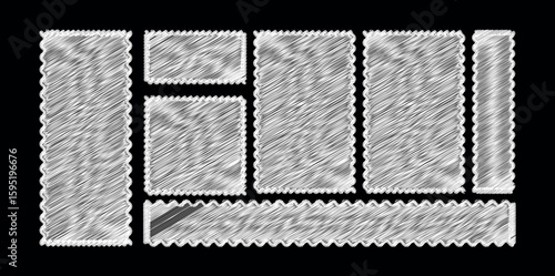 High-Resolution Black Ink Rectangle,Square, Brushes Featuring Torn, Distressed Edges and Grunge Texture with scribed Brush used in Black Background

