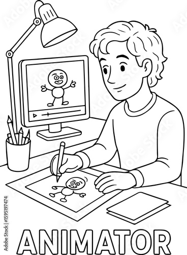 Animator at Work Coloring Page – Learn About Careers in Animation

