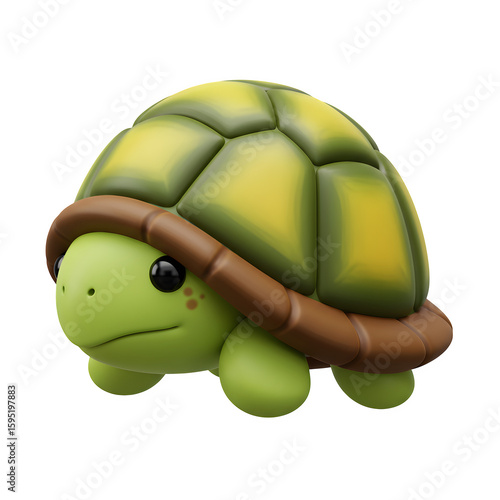 Cute cartoon turtle 3d style, isolated on transparent background
