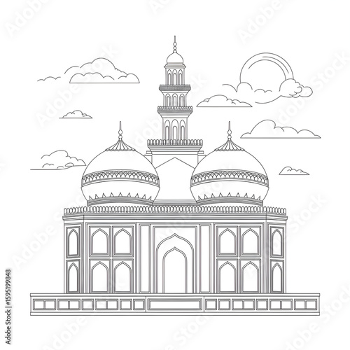 ‎A line art Bhuj Khalifa illustration of a coloring page