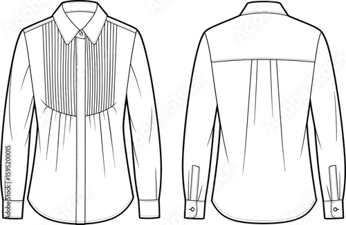 Victorian-style blouse design template, puff sleeves, button-down front, sweetheart neckline, elegant garment sketch, stylish fashion illustration, apparel drawing