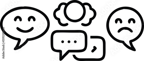 Happy sad and neutral faces with speech bubbles communication