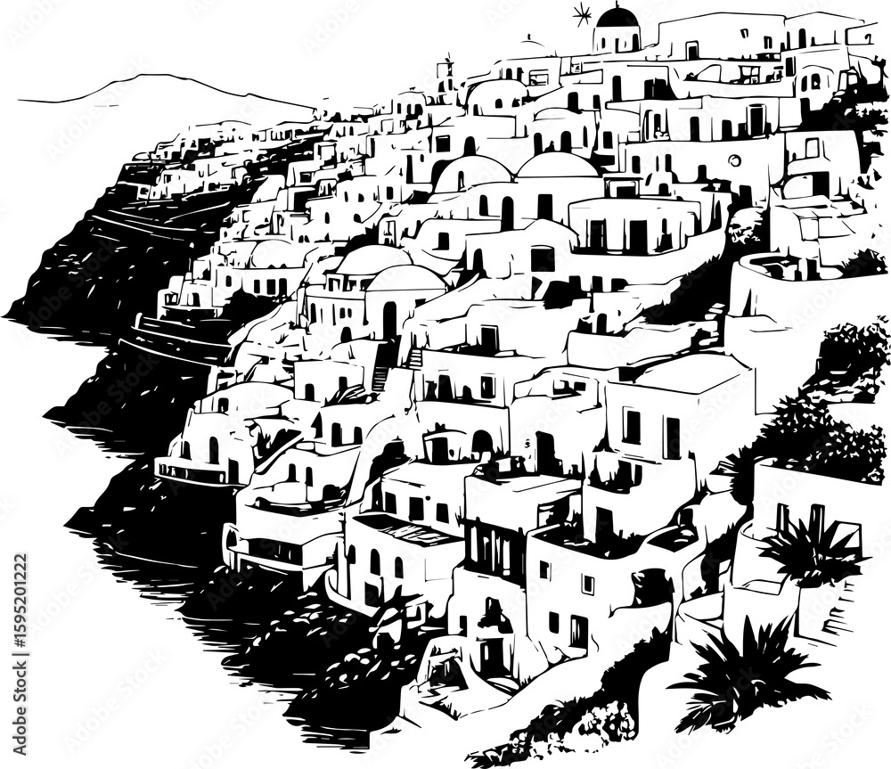 Fototapeta premium Minimalist line art of santorini