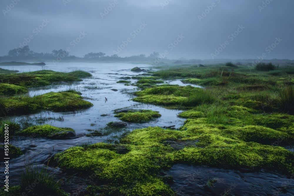 A peat bog with sphagnum moss at dusk A peat bog with sphagnum moss at dusk