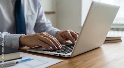 真剣な表情で軽快にタイピングする男性 仕事に励む姿