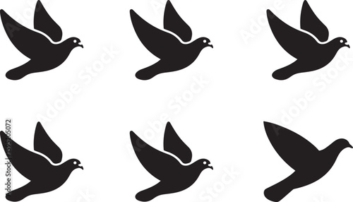 pigeon silhouette vector illustration set, set of pigeon silhouette icon, logotype pigeon symbol set, editable with printable pigeon icon set on white background.