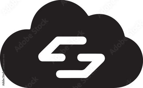 Black cloud icon with white arrows symbolizing data transfer vector