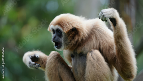 Wallpaper Mural A Captivating Image of a White Handed Gibbon with Open Mouth, Displaying its Distinctive Features in a Natural Setting, Highlighting Primate Behavior and Wildlife Photography Torontodigital.ca
