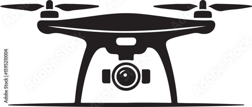 Black silhouette of a quadcopter drone with camera aerial vehicle aircraft