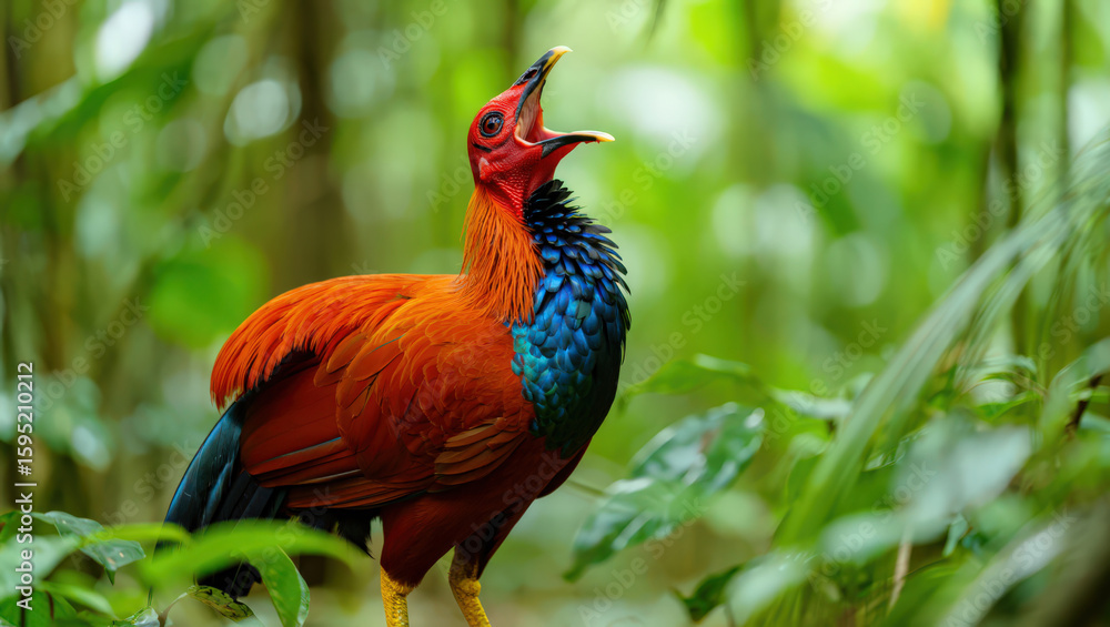 Fototapeta premium Captivating Chestnut-breasted Partridge Displaying its Vibrant Plumage in Lush Greenery A Symphony of Colors and Sounds in the Heart of the Rainforest