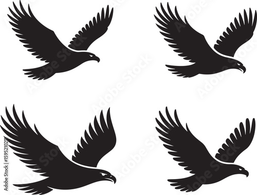 eagle silhouette vector icon set, eagle face icon, set of eagle vector illustration, symbol of freedom eagle, flying of eagle.