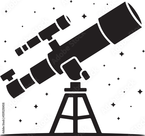 Black silhouette of a telescope on a tripod against a starry background astronomy stars