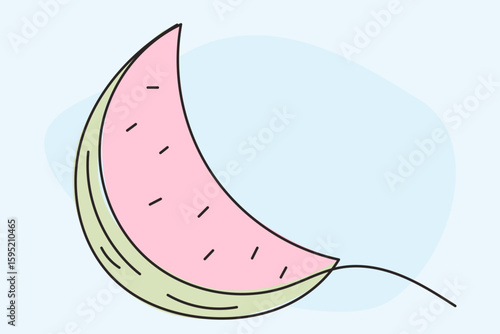 Line Art Watermelon Fruit. Outline Contour Drawing. Summer Tropical Resort Rest Vacation Symbol Silhouette Design. Curve Wavy Shape. Fresh Healthy Vitamin Ripe Vegetarian Food Harvest