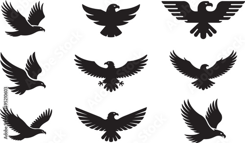 eagle silhouette vector icon set, eagle face icon, set of eagle vector illustration, symbol of freedom eagle, flying of eagle.