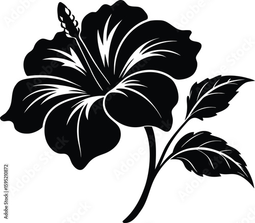 Hibiscus flower silhouette, hibiscus flower outline, floral line art, tropical blossom drawing