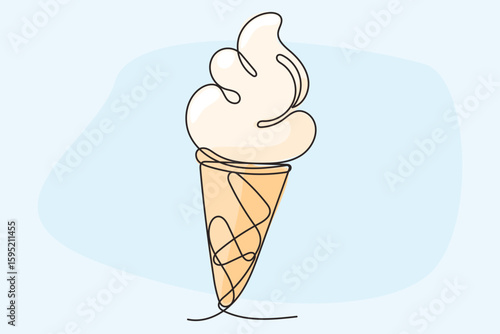 Line Art Ice Cream Cone Outline Contour Drawing. Summer Beach Party decoration. Resort Rest Vacation Moments Symbol. Wavy Curved Shape Silhouette Design.