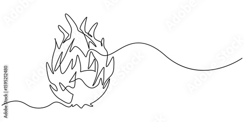Dragon fruit, pitaya simple color vector illustration. One continuous line art drawing with lettering organic Dragon fruit, pitahaya, Single continuous line drawing whole healthy organic dragon fruit 