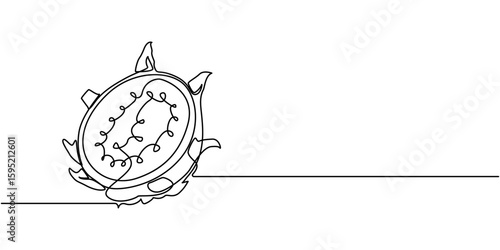 Dragon fruit, pitaya simple color vector illustration. One continuous line art drawing with lettering organic Dragon fruit, pitahaya, Single continuous line drawing whole healthy organic dragon fruit 