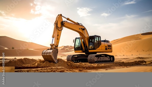 Excavator working in sand dunes