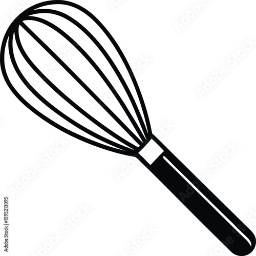 Whisk and spoon kitchen utensils isolated on white background with bowl and metal cooking tools