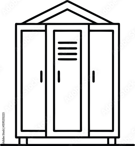 Black and white cartoon vector illustration of a white door with frame and handle in interior doorway