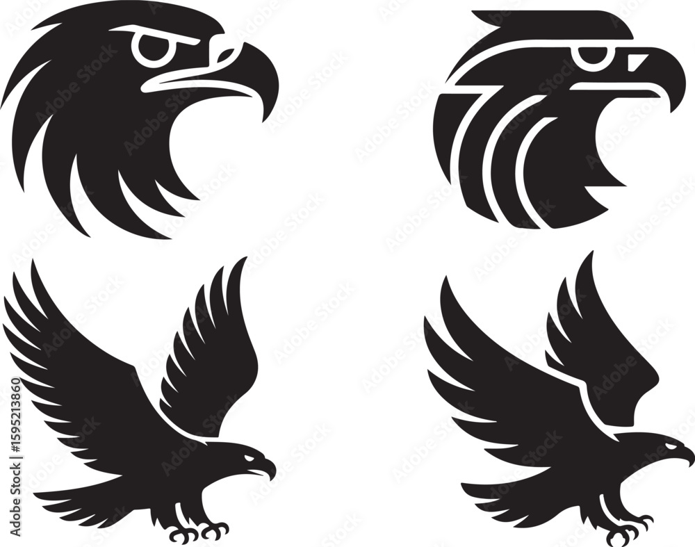 Obraz premium eagle silhouette vector icon set, eagle face icon, set of eagle vector illustration, symbol of freedom eagle, flying of eagle.
