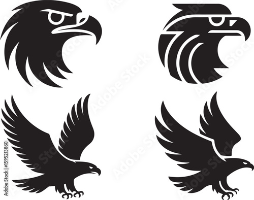 eagle silhouette vector icon set, eagle face icon, set of eagle vector illustration, symbol of freedom eagle, flying of eagle.