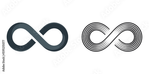 Infinity symbols. Set of infinity icons. Symbols of endless, unlimited, eternal. Vector illustration, Infinity symbols. Eternal, limitless, endless, life logo or tattoo concept, Elegant black flourish