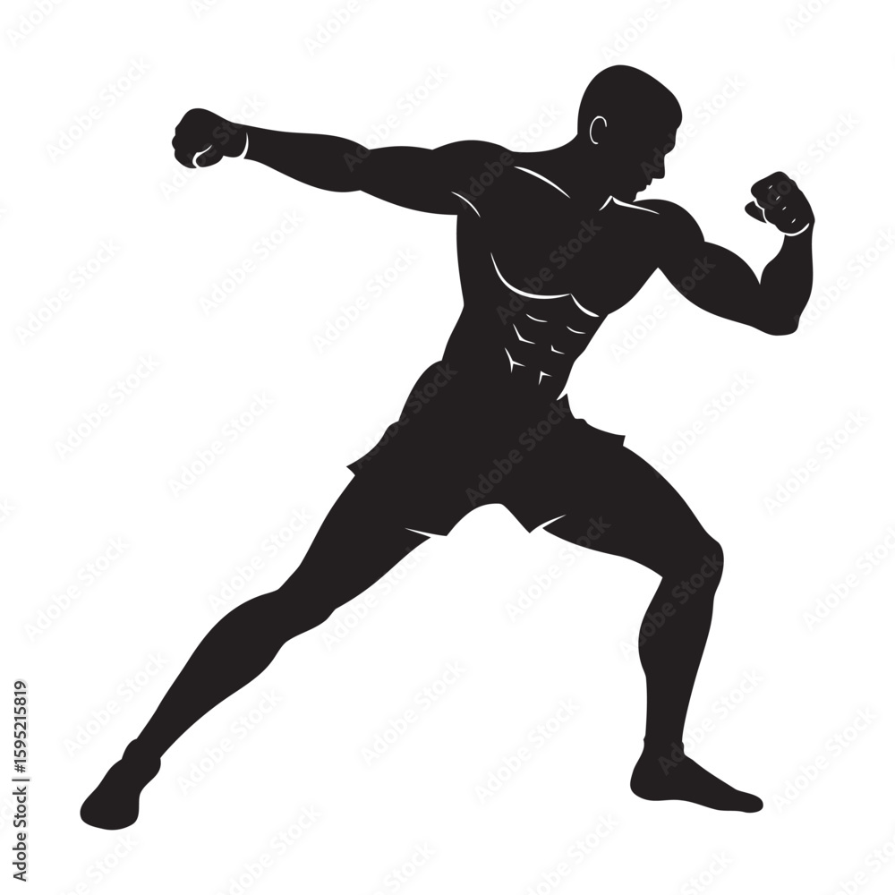 Naklejka premium Dynamic silhouette of a powerful boxer delivering a knockout punch in action