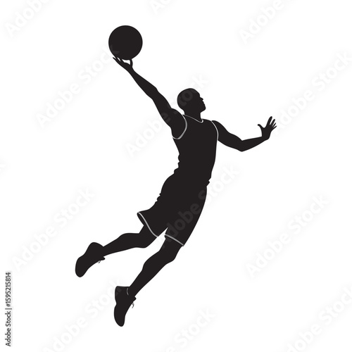 Dynamic silhouette of a basketball player in action capturing athleticism and movement