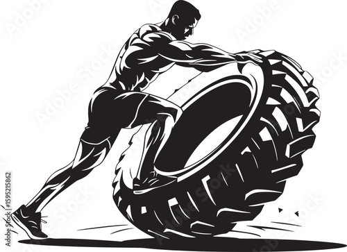 a muscular man performing a tire flipping exercise icon silhouette art stock photos premium quality